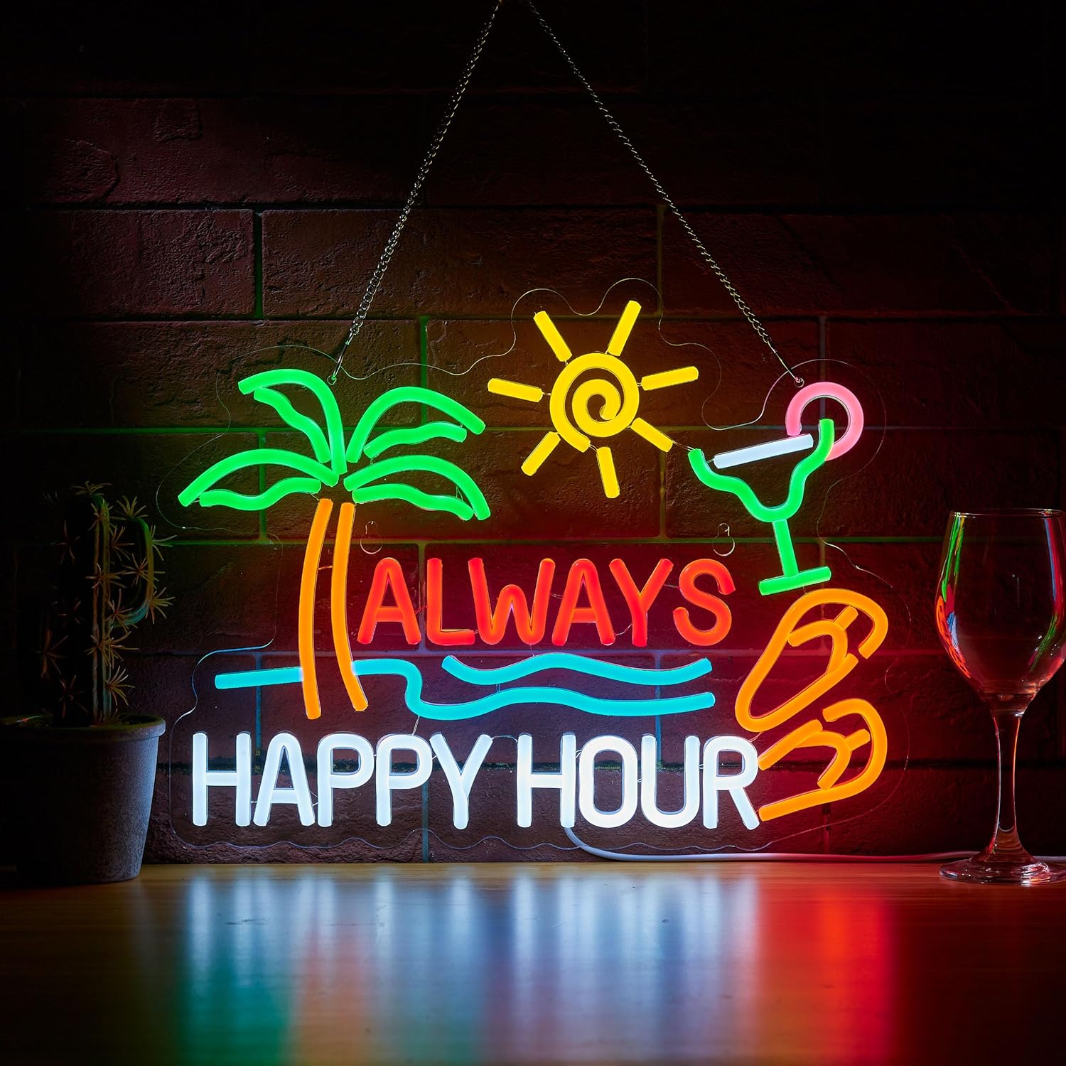 Neon Sign Party - Always Happy Hour Beer Bar Neon