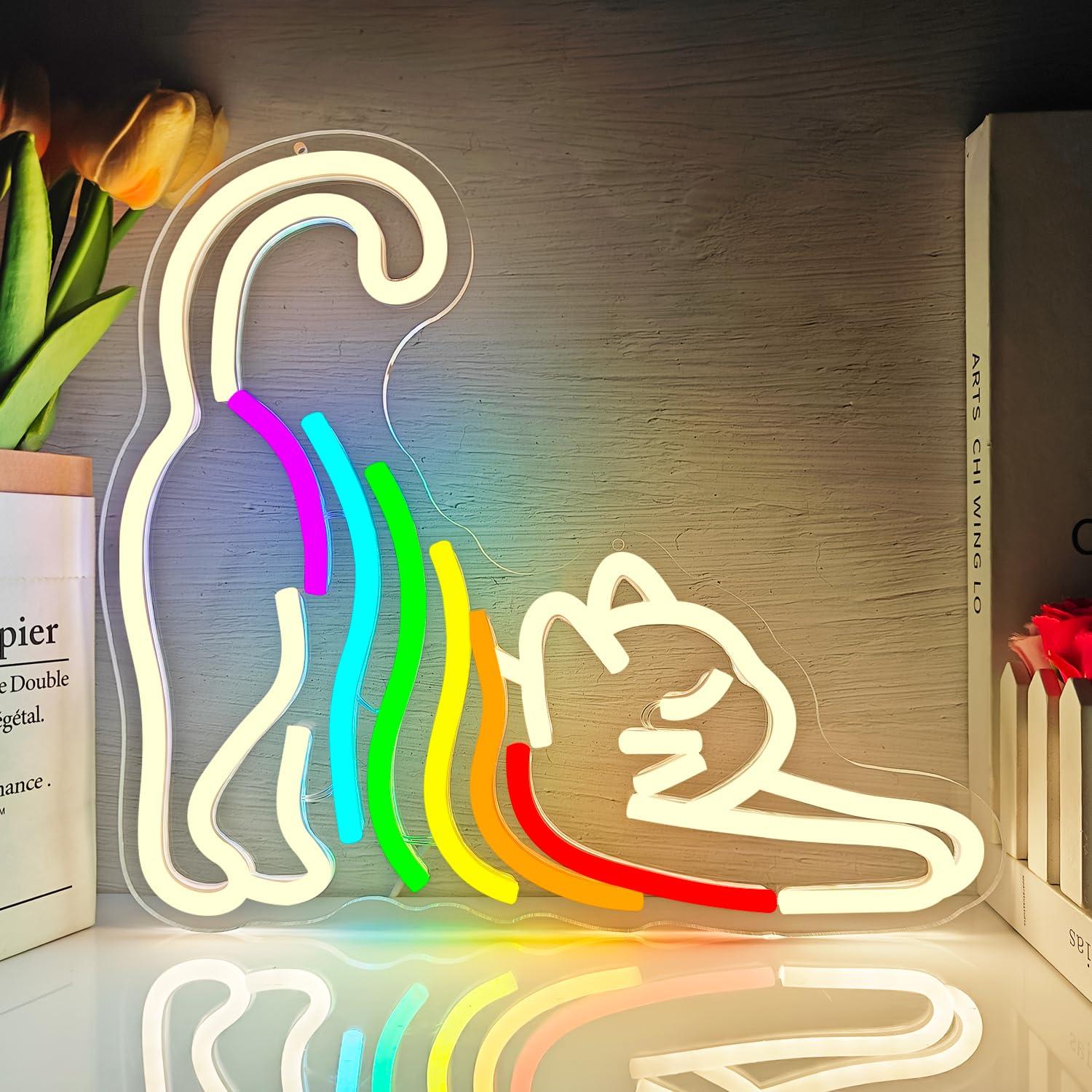 Rainbow Stretching Cat Neon Si - đánh giá và giá Neon Sign Party