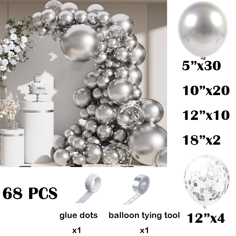 68Pcs Metallic Silver Balloons - đánh giá và giá Balloon Arch Kit