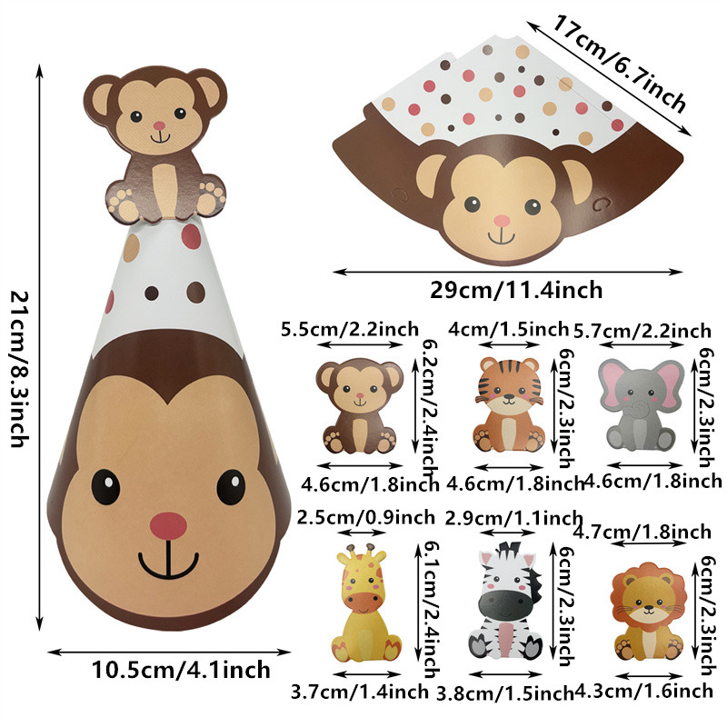 6Pcs Jungle Animal Paper Hats  - đánh giá và giá Party Hat Cone